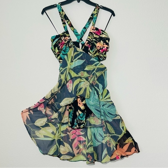 NWT PATBO Tropicalia Palm Cut Out Convertible Mini Dress in Black size L - Picture 12 of 16